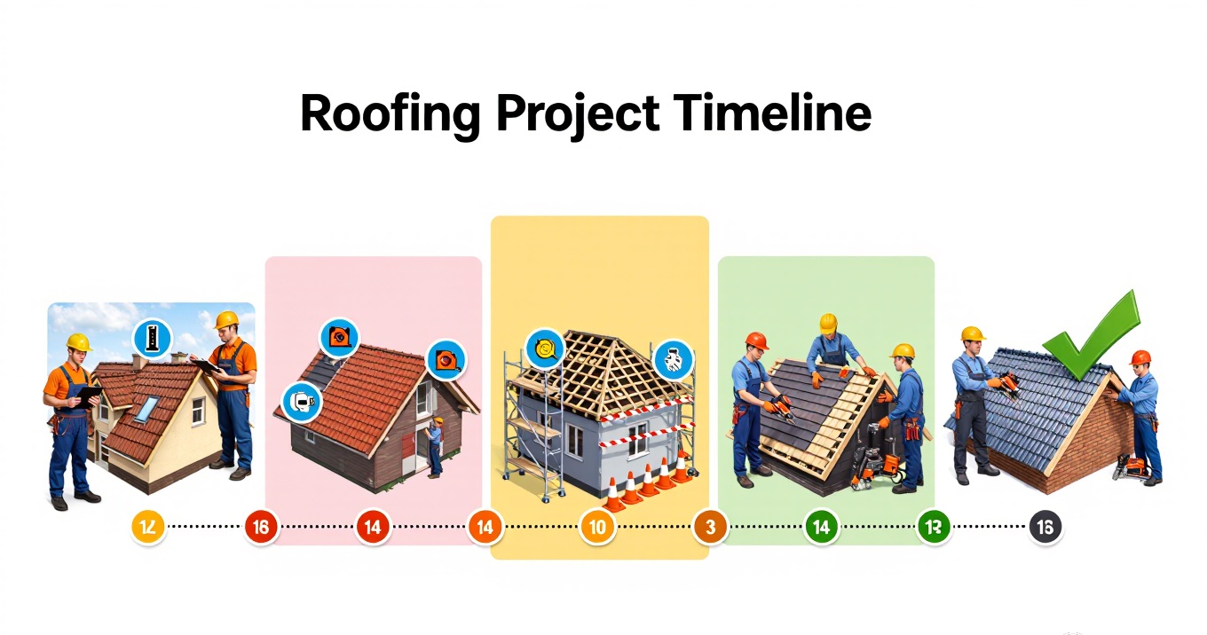 Visual timeline showing roofing installation process