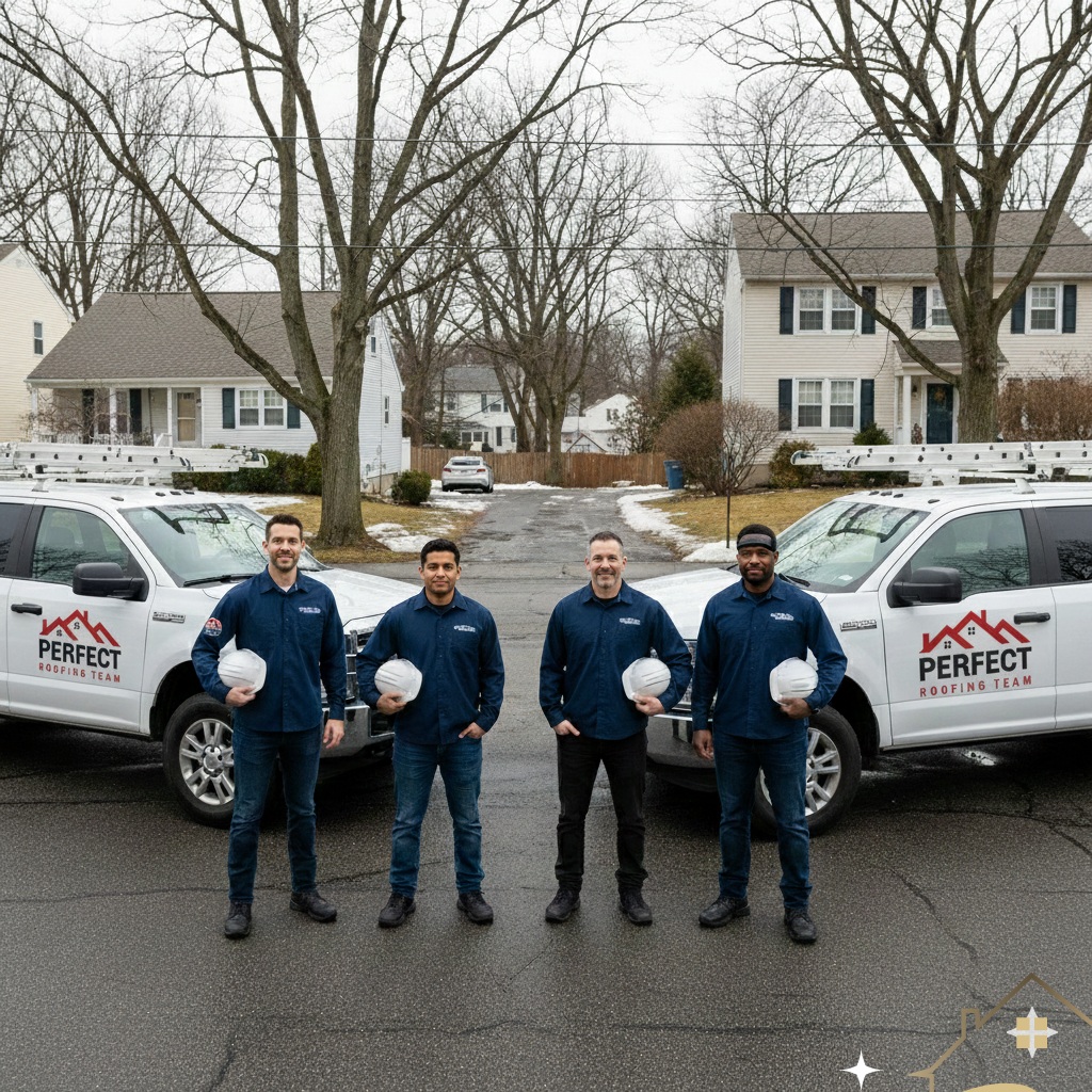 Roof covered in heavy snow during cold winter in New Jersey requiring professional removal service