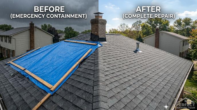 Emergency roof tarping NJ vs permanent repair — comparison of temporary and permanent emergency roof repair solutions