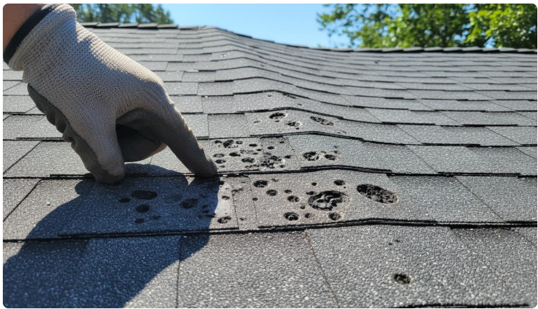 Sussex County roofing services — shingle roof damage inspection on a New Jersey home