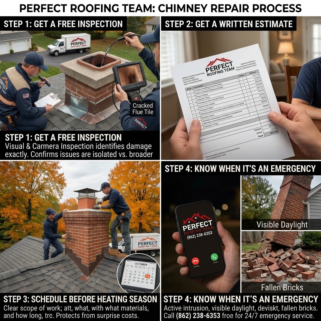 Chimney repair steps NJ — inspection to completion