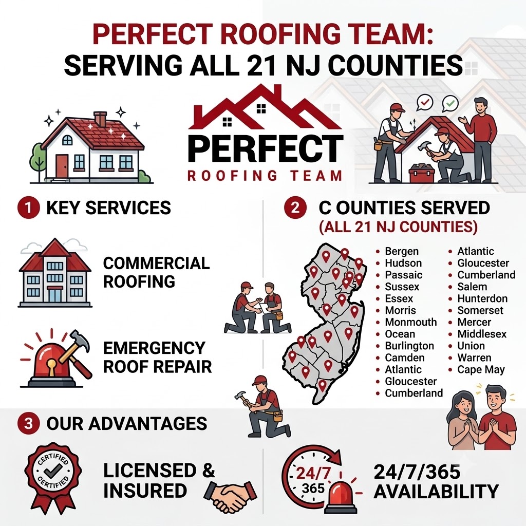 Service Areas NJ — Perfect Roofing Team Serving All 21 New Jersey Counties