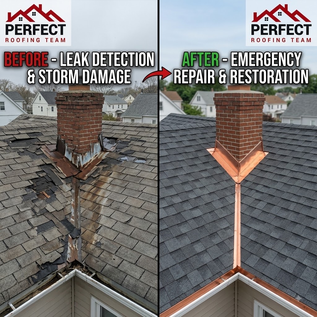 Before and after leak detection by Perfect Roofing Team