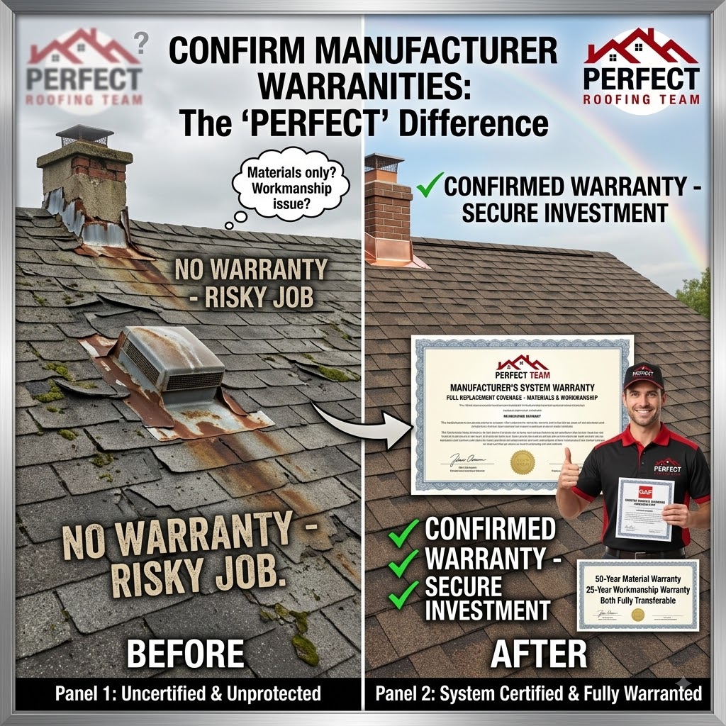 Manufacturer warranties offered by Perfect Roofing Team
